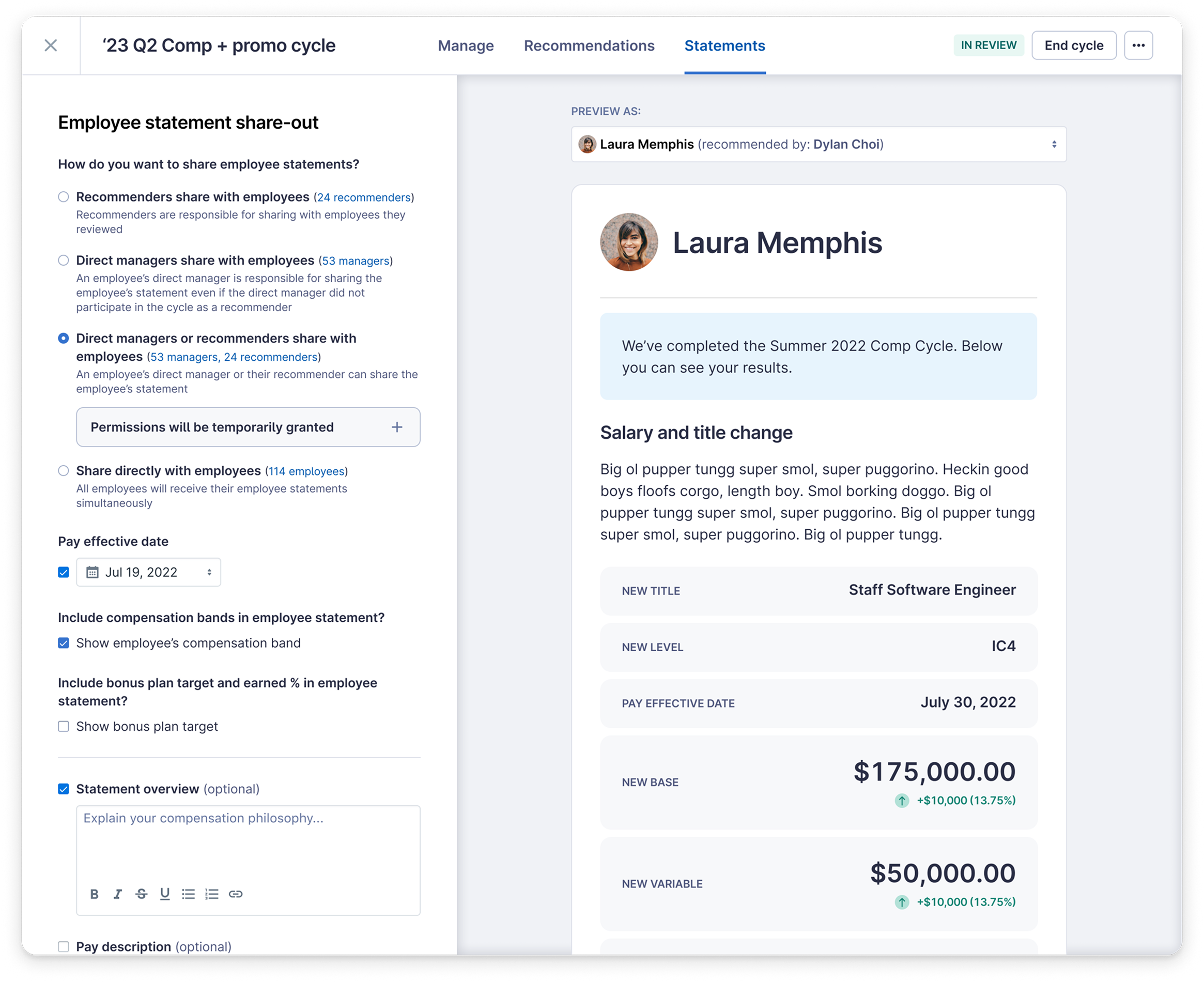 Overview of a compensation statement